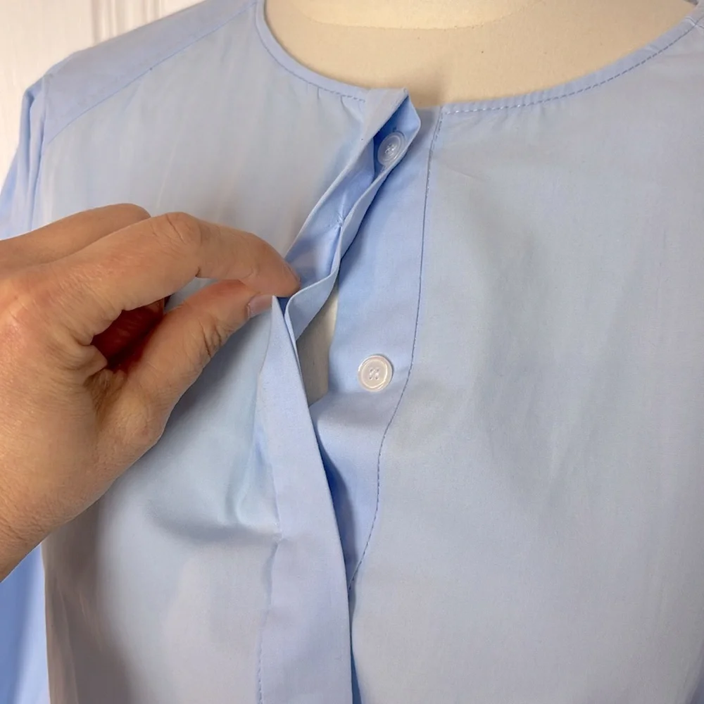 NWT ZARA Baby Blue Cotton Blouse with Dramatic Puff Sleeves - Picture 6 of 7